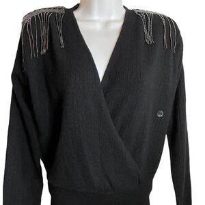 Into the night embellished  Knit Top vneck long sleeve sweatshirt sweater